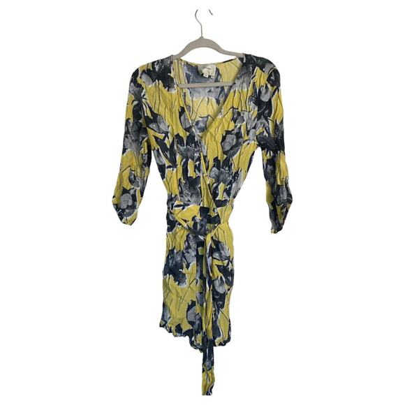 ANTHROPOLOGIE Elevenses Somerset Romper Yelow Gray Floral Size Small Summer - Picture 2 of 6